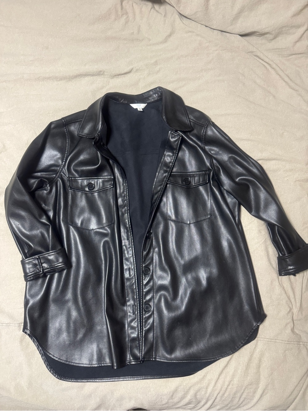 Time and Tru Black Faux Leather Collar Jacket